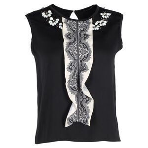 Etro Sleeveless Embellished Tank Top in Black Silk